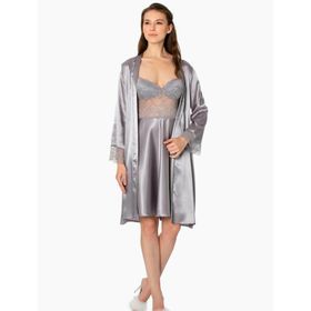 Pierre Cardin 4265 Mist Dantel Detay Saten Gecelik Sabahlık Takımı