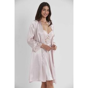 Pierre Cardin 4265 Pudra Detay Saten Gecelik Sabahlık Takımı