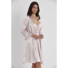 Pierre Cardin 4265 Pudra Detay Saten Gecelik Sabahlık Takımı