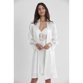 Pierre Cardin 4300 Ekru 2'li Saten Kısa Gecelik Sabahlık