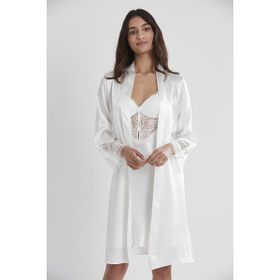 Pierre Cardin 4300 Ekru 2'li Saten Kısa Gecelik Sabahlık