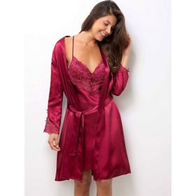 Pierre Cardin 4300 Pudra 2'li Saten Kısa Gecelik Sabahlık