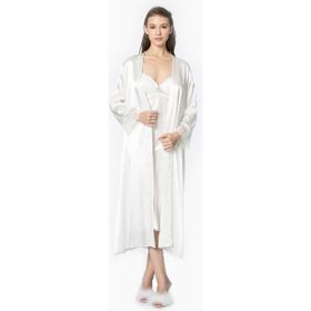 Pierre Cardin 4370 Ekru Saten Gecelik Sabahlık Takım