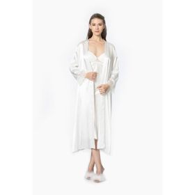 Pierre Cardin 4370 Ekru Saten Gecelik Sabahlık Takım