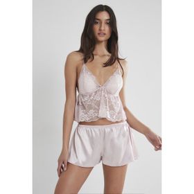 Pierre Cardin 450 Pudra Kadın Saten Dantelli Şort Takım Pijama