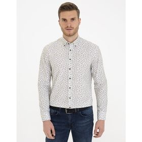 Pierre Cardin 50233052-VR027 Haki Desenli Erkek Gömlek