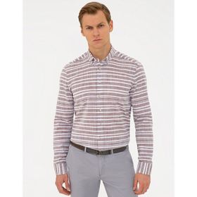 Pierre Cardin 50240464-VR029 Kahverengi Slim Fit Uzun Kollu Erkek Gömlek