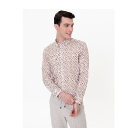 Pierre Cardin 50248485-VR027 Haki Desenli Erkek Gömlek