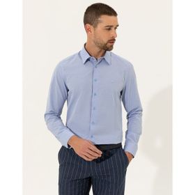 Pierre Cardin 50255245-VR036 Mavi Slim Fit Armürlü Erkek Gömlek