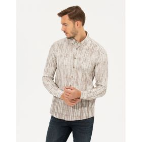 Pierre Cardin 50259466-VR011 Bej Desenli Erkek Gömlek