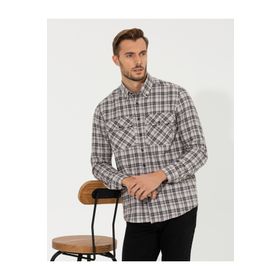 Pierre Cardin 50259474-VR002 Açık Kahverengi Desenli Erkek Gömlek
