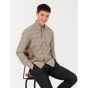 Pierre Cardin 50259533-VR011 Bej Desenli Erkek Gömlek