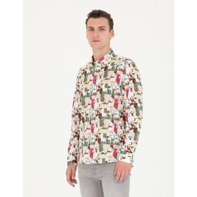 Pierre Cardin 50265034-VR027 Haki Desenli Erkek Gömlek