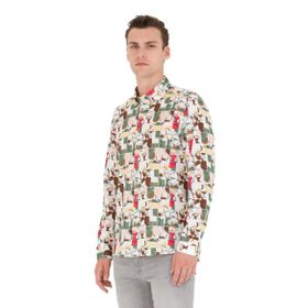 Pierre Cardin 50265034-VR027 Haki Desenli Erkek Gömlek
