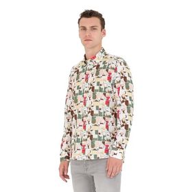 Pierre Cardin 50265034-VR027 Haki Desenli Erkek Gömlek