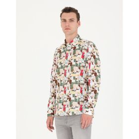 Pierre Cardin 50265034-VR027 Haki Desenli Erkek Gömlek