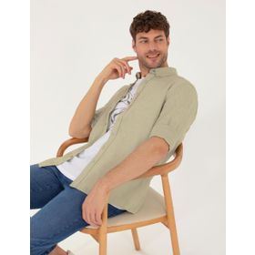 Pierre Cardin 50265119-VR027 Haki Desenli Erkek Gömlek