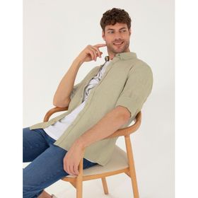 Pierre Cardin 50265119-VR027 Haki Desenli Erkek Gömlek