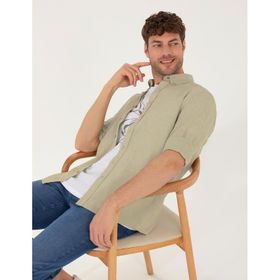Pierre Cardin 50265119-VR027 Haki Desenli Erkek Gömlek