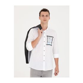 Pierre Cardin 50265588-VR013 Beyaz Desenli Erkek Gömlek