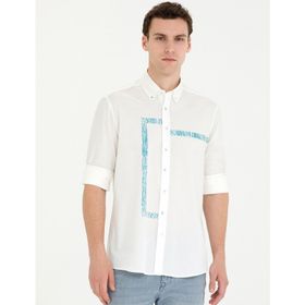 Pierre Cardin 50265593-VR007 Aqua Desenli Erkek Gömlek