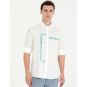 Pierre Cardin 50265593-VR007 Aqua Desenli Erkek Gömlek