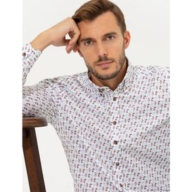 Pierre Cardin 50265765-VR013 Beyaz Desenli Erkek Gömlek