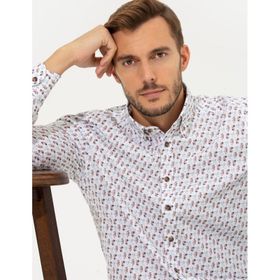 Pierre Cardin 50265765-VR013 Beyaz Desenli Erkek Gömlek