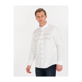 Pierre Cardin 50266025-VR013 Beyaz Desenli Erkek Gömlek