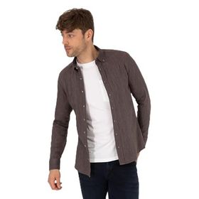 Pierre Cardin 50266232-VR029 Kahverengi Desenli Erkek Gömlek