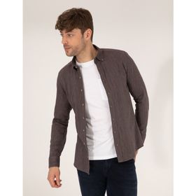 Pierre Cardin 50266232-VR029 Kahverengi Desenli Erkek Gömlek