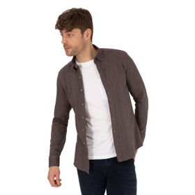Pierre Cardin 50266232-VR029 Kahverengi Desenli Erkek Gömlek