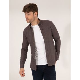 Pierre Cardin 50266232-VR029 Kahverengi Desenli Erkek Gömlek