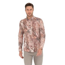 Pierre Cardin 50266599-VR002 Açık Kahverengi Desenli Erkek Gömlek