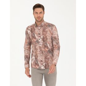 Pierre Cardin 50266599-VR002 Açık Kahverengi Desenli Erkek Gömlek