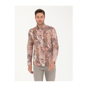 Pierre Cardin 50266599-VR002 Açık Kahverengi Desenli Erkek Gömlek