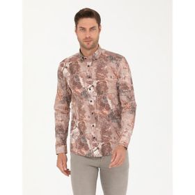 Pierre Cardin 50266599-VR002 Açık Kahverengi Desenli Erkek Gömlek