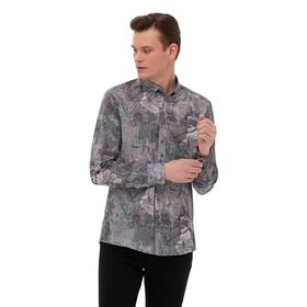 Pierre Cardin 50266599-VR024 Gri Desenli Erkek Gömlek