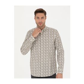 Pierre Cardin 50273550-VR027 Haki Desenli Erkek Gömlek