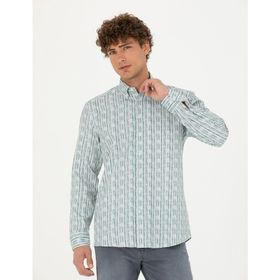 Pierre Cardin 50273550-VR152 Koyu Mint Desenli Erkek Gömlek