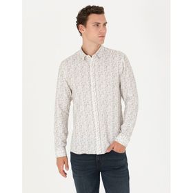 Pierre Cardin 50273552-VR027 Haki Desenli Erkek Gömlek