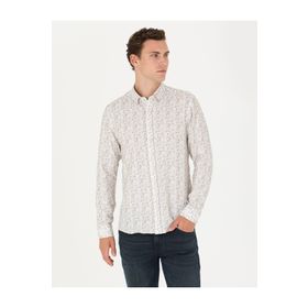 Pierre Cardin 50273552-VR027 Haki Desenli Erkek Gömlek