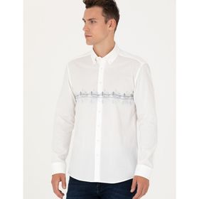 Pierre Cardin 50274037-VR032 Koyu Mavi Desenli Erkek Gömlek