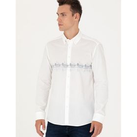 Pierre Cardin 50274037-VR032 Koyu Mavi Desenli Erkek Gömlek