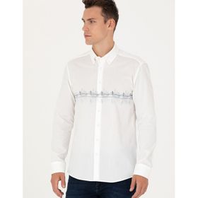 Pierre Cardin 50274037-VR032 Koyu Mavi Desenli Erkek Gömlek