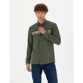 Pierre Cardin 50274061-VR027 Haki Desenli Erkek Gömlek