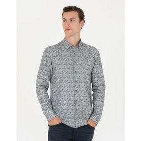 Pierre Cardin 50274069-VR102 Petrol Desenli Erkek Gömlek