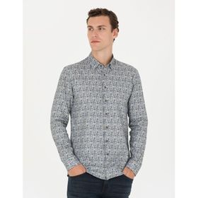 Pierre Cardin 50274069-VR102 Petrol Desenli Erkek Gömlek