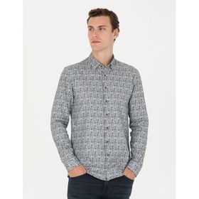 Pierre Cardin 50274069-VR102 Petrol Desenli Erkek Gömlek