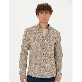 Pierre Cardin 50274113-VR027 Haki Desenli Erkek Gömlek